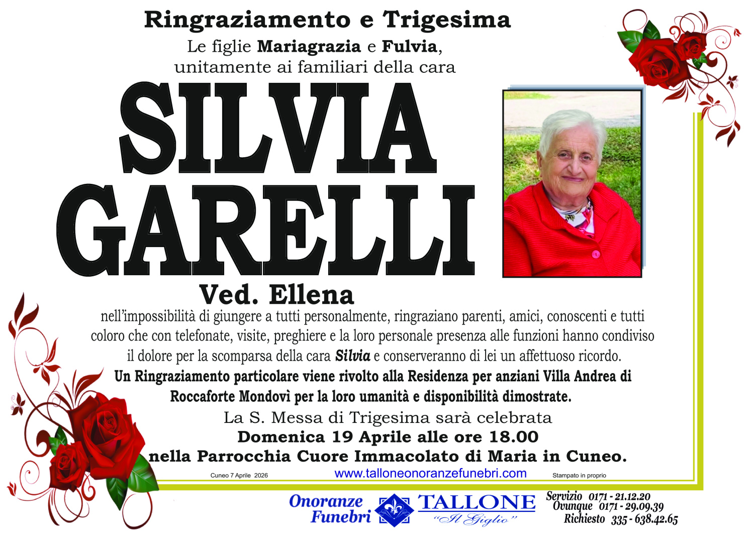 <br />
<b>Warning</b>:  Undefined variable $info in <b>/home/tallone/public_html/ringraziamenti.php</b> on line <b>68</b><br />
Silvia Garelli